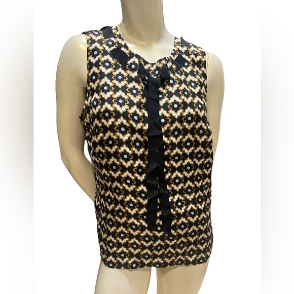 Milly Black and Gold Patterned Sleeveless Blouse - Picture 2 of 11